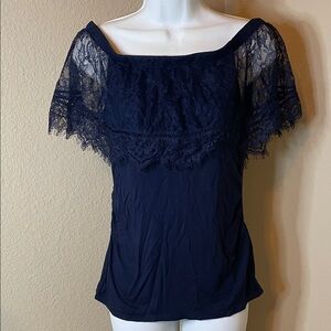 White House Black Market Dark Blue Lace Top